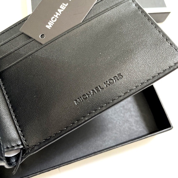 NWT 3pc MICHAEL KORS Slim Billfold Wallet Set Black Gray / Brown Navy Logo Boxed - Picture 16 of 16